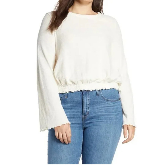 Madewell Texture & Thread M Smocked Bell-Sleeve Top Cream Long Sleeve Size‎ XL - Picture 1 of 9